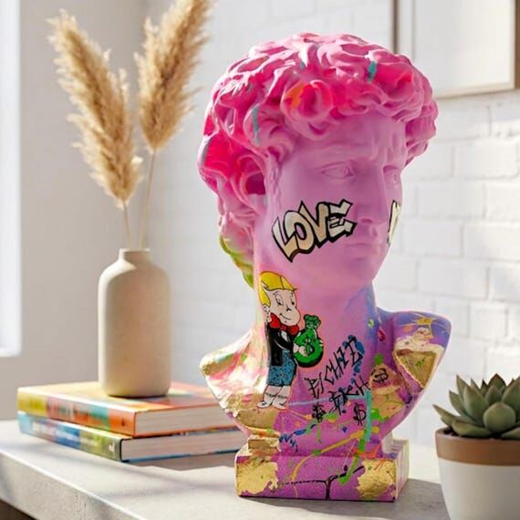 Michelangelo David Bust | Pink Graffiti Pop A...