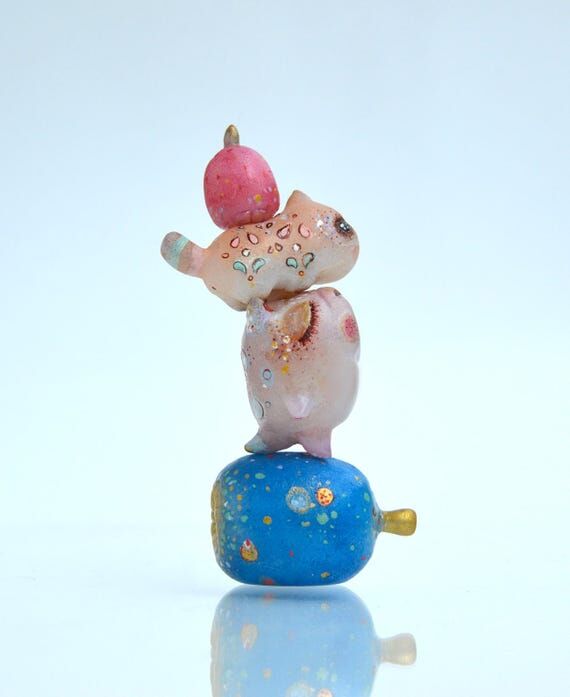 Handmade Polymer Clay Bulldog Figurine with C...