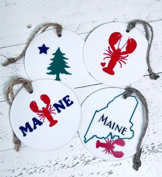 Maine Christmas Ornament: Lobster, Flag, Stat...