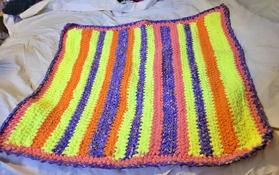 Handmade Crocheted Blanket , neon yellow, neo...