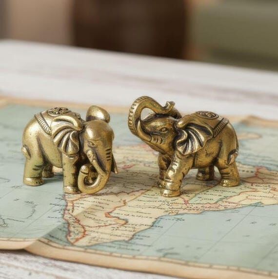 Hand Polished Brass Elephant Figurine Set | H...