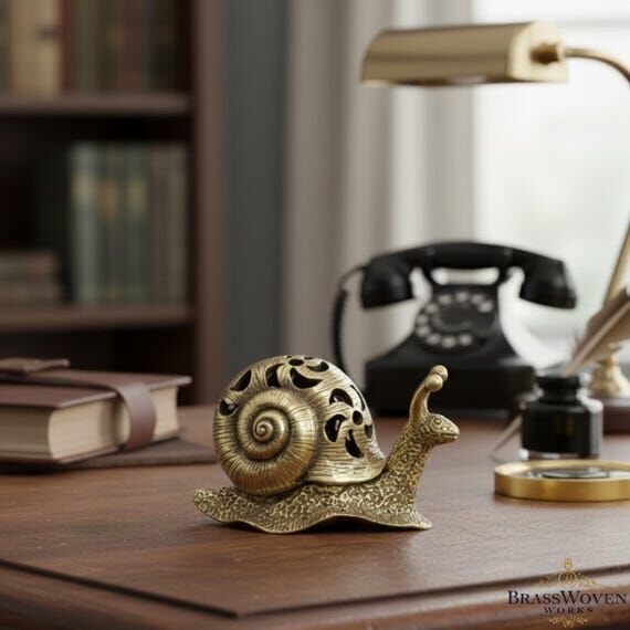 Brass Snail Incense Holder With Floral Cutout...