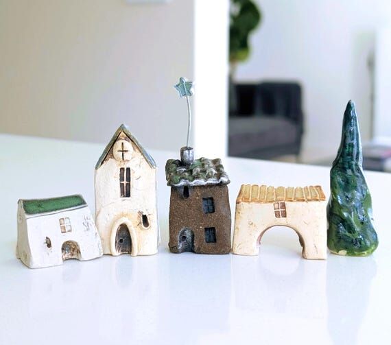 Handmade Pottery Houses, Miniature House 4-Se...