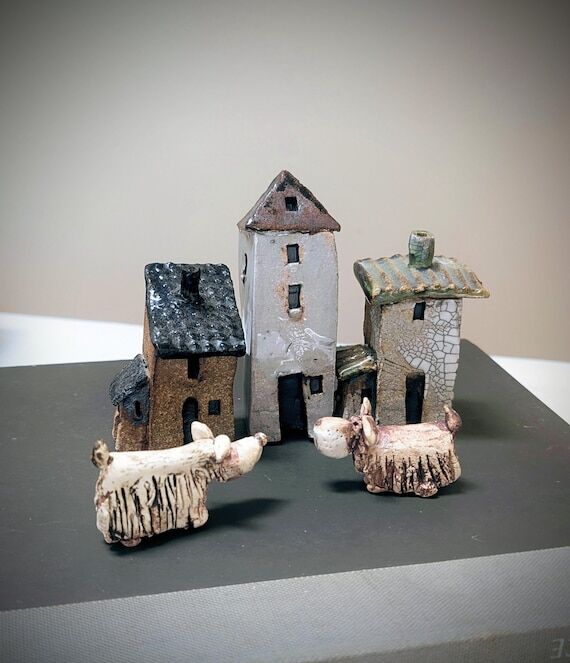 Ceramic Dog Figurine: Hand-Sculpted Pottery C...