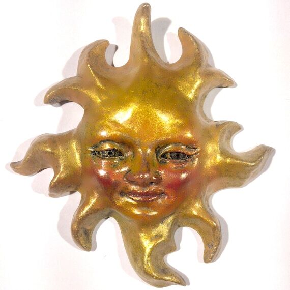 Gold Metallic Handmade Mini Sun Face Wall Scu...