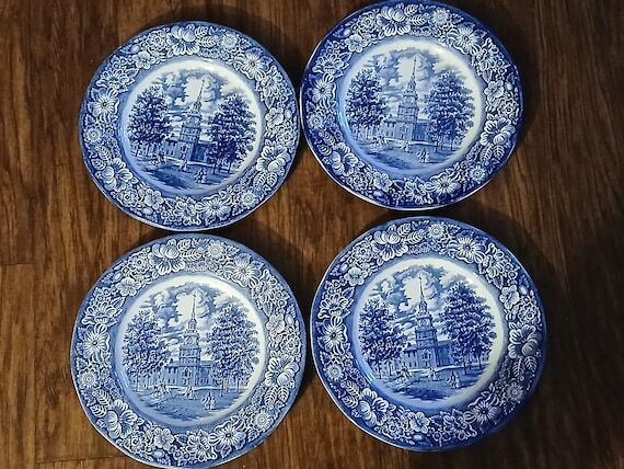 Four Straffordshire Blue Independence Hall 9....