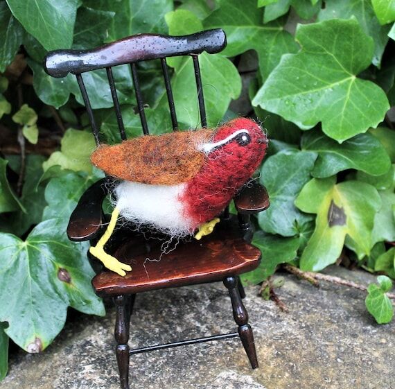 Needle Felted Robin Ornament, Handmade Bird F...