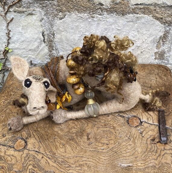 Needlefelt Camel Sculpture, 14" Felt Art...