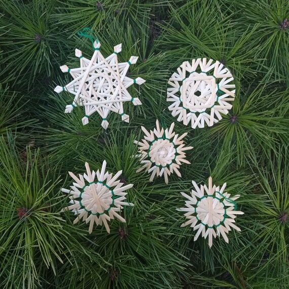 Straw Snowflake Ornaments Set of 5, Handmade ...