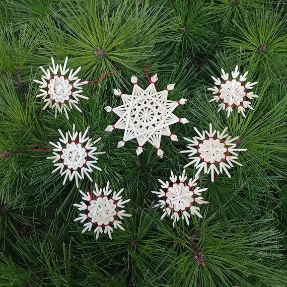 Set of 7 Straw Snowflake Ornaments, Handmade ...