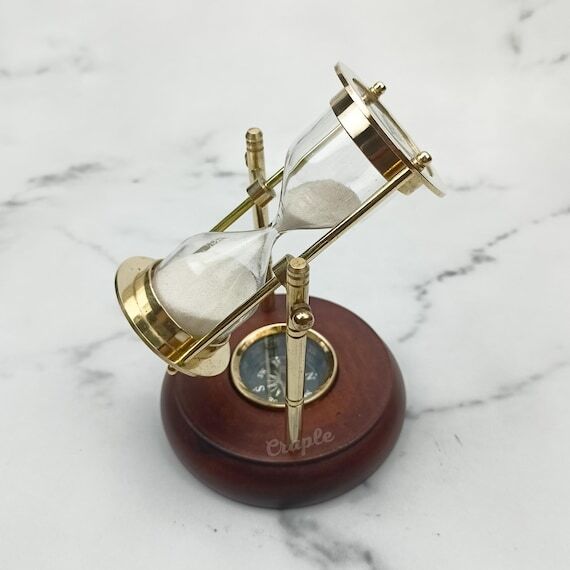 Nautical Rotating Brass Hourglass Wood Base C...