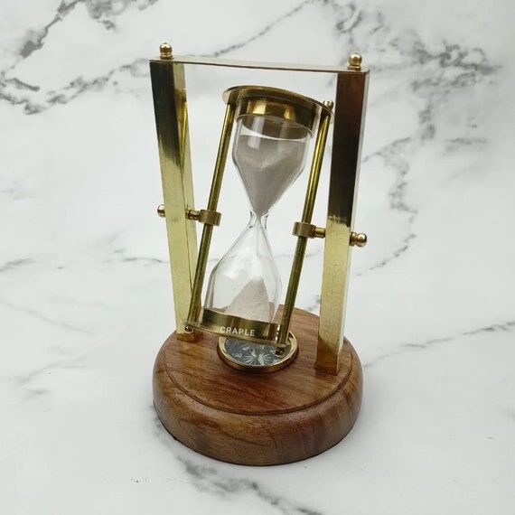 Handcrafted Rotating Brass Hourglass with Woo...