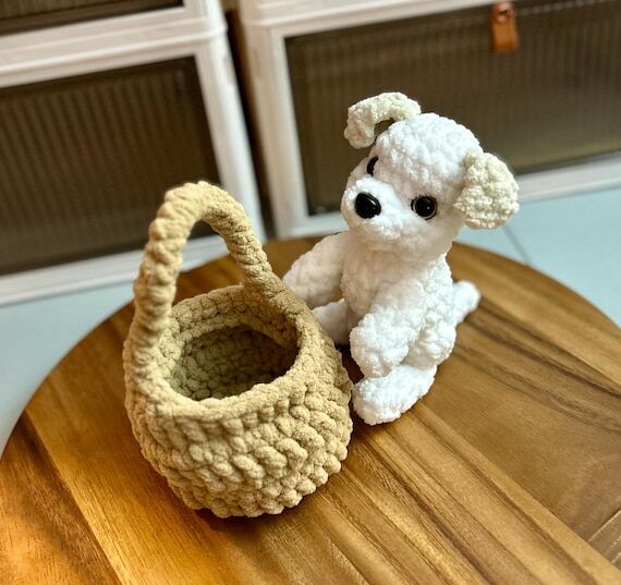 Crochet Puppy in Basket: Handmade Plush Colle...