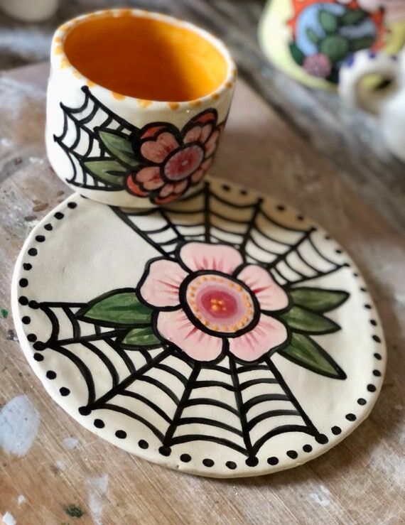 Pretty Peony plate with Spooky Spiderwebs! Ch...