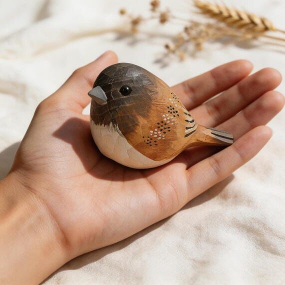 Hand Carved Wooden Bird Figurine, Brown Bird ...