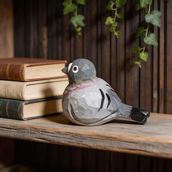 Hand Carved Wooden Gray Dove Figurine, Rustic...