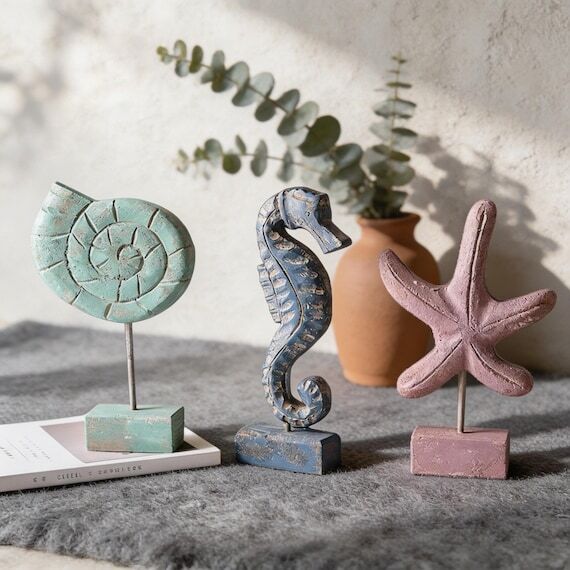 Coastal Wooden Decor Set, Seahorse Starfish S...