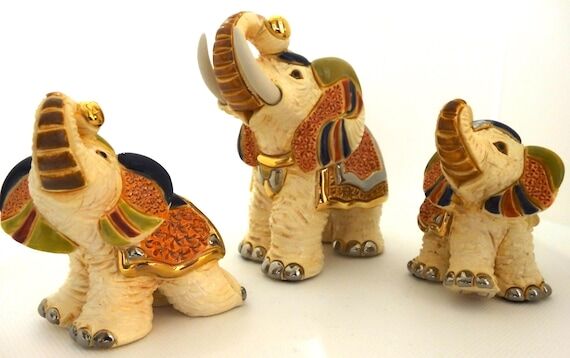 Handmade Sculpted Ceramic White Indian Elepha...