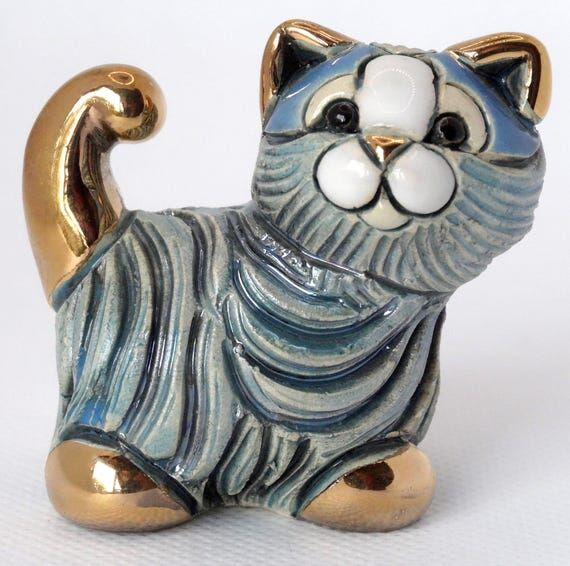 Handmade Sculpted Ceramic Mini Cat figurine -...