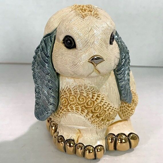 Handmade Sculpted Ceramic Lop Bunny Figurine:...