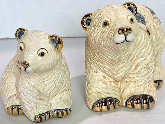 Handmade Ceramic Polar Bear Family Figurine: ...