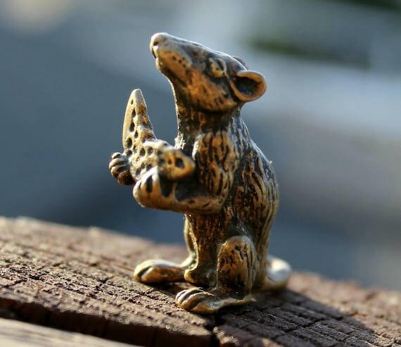 Rat With Cheese Small Standing Mouse Brass Ha...