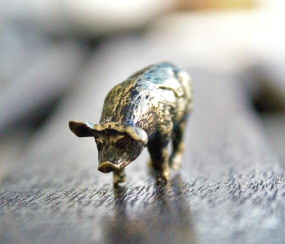 Brass Pig Figurine Collectible Small Handmade...