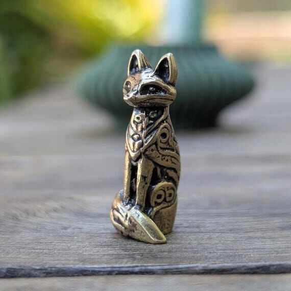 Brass Fox Totem Miniature Sculpture Figurine ...