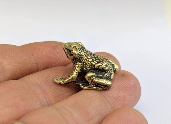 Frog Figurine Solid Brass Tiny Collectible Ha...
