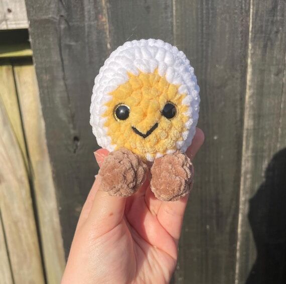 Crochet Egg Plushie with Legs, Chenille Amigu...