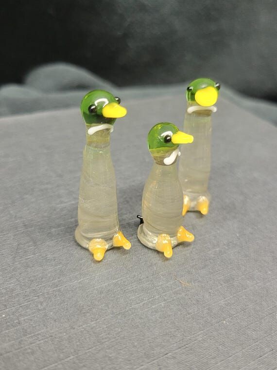 Handmade Glass Mallard Runner Duck Figurine: ...