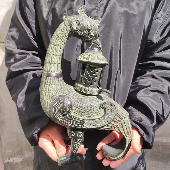 Antiqued Phoenix, Incense Holder, Asian Green...