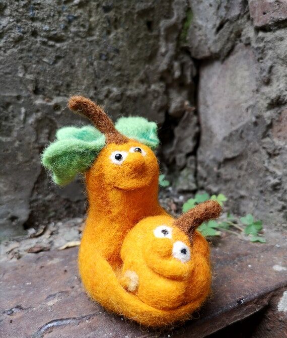 Felted Wool Pumpkin, Mother and Baby, soft sc...