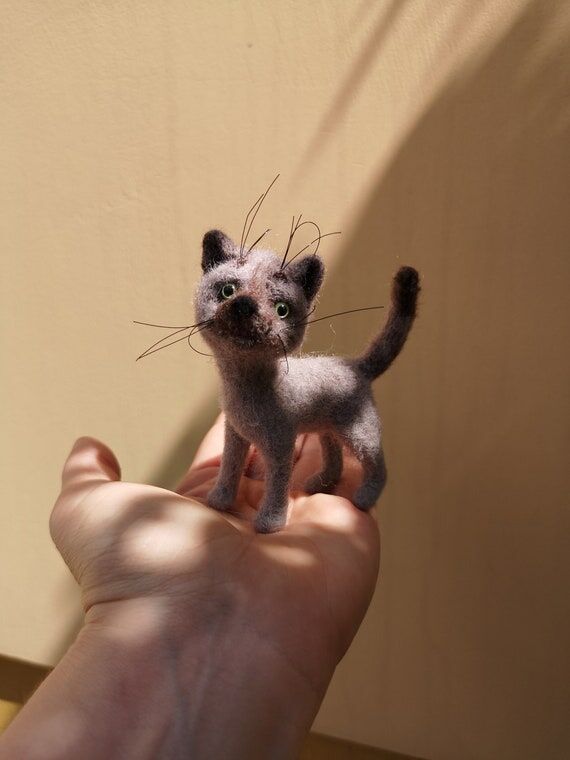 Handmade Felted Gray Kitten Figurine,soft scu...