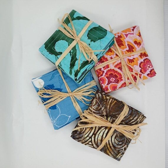 Handmade cotton quilted fabric square coaster...