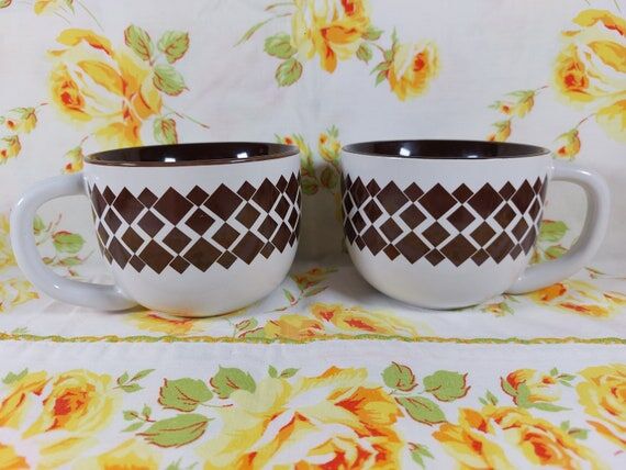 Vintage Mugs Tea Coffee Cups Set of 2 - Brown...