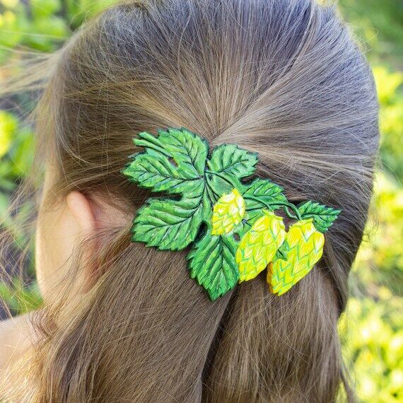 Beer Hops Leather Barrette, Women's Long Hair...