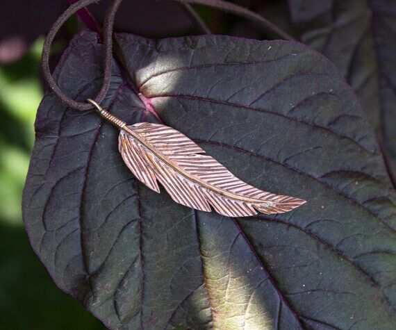 Copper Feather Pendant Necklace for Girlfrien...