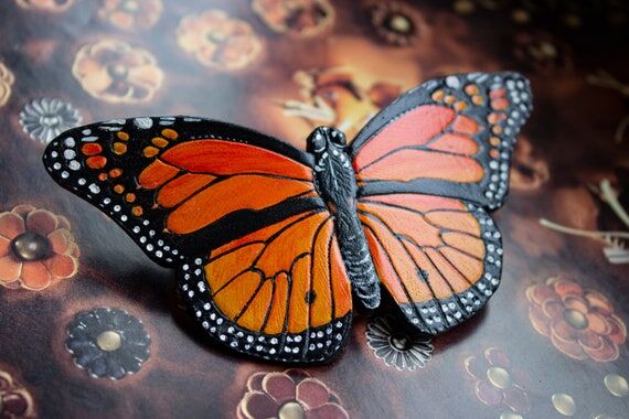 Hand-Tooled Leather Monarch Butterfly Barrett...