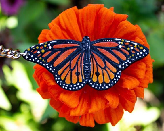 Hand-Painted Leather Monarch Butterfly Keycha...