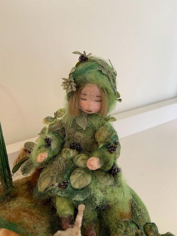 Moss Girl Art Doll | OOAK Handmade Cotton Woo...
