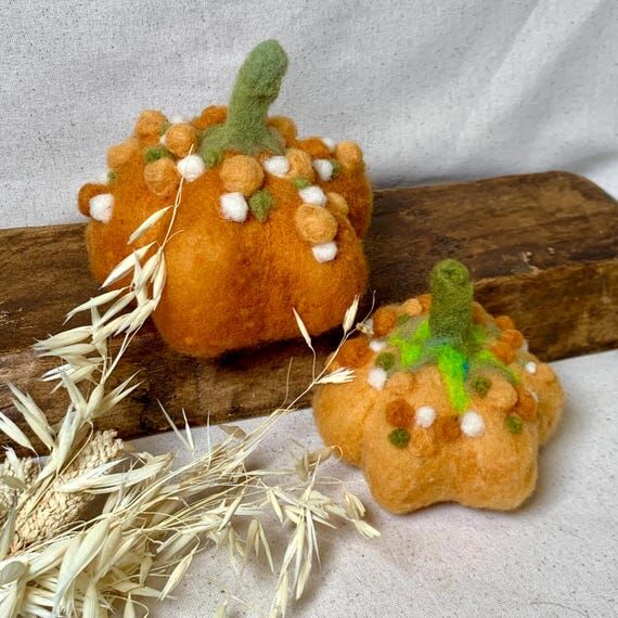 Needle Felted Warty Pumpkin, Bumpy Wool Pumpk...