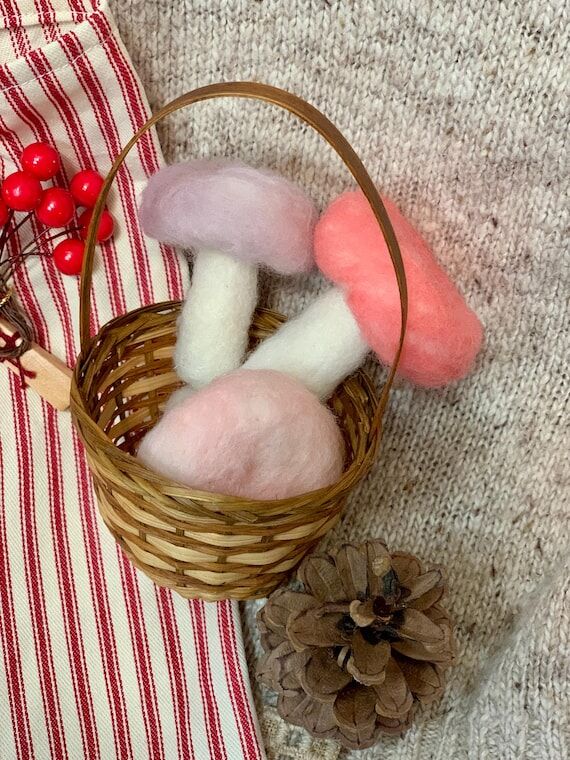 Needle-Felted Wool Mushrooms (Set of 3): Hand...