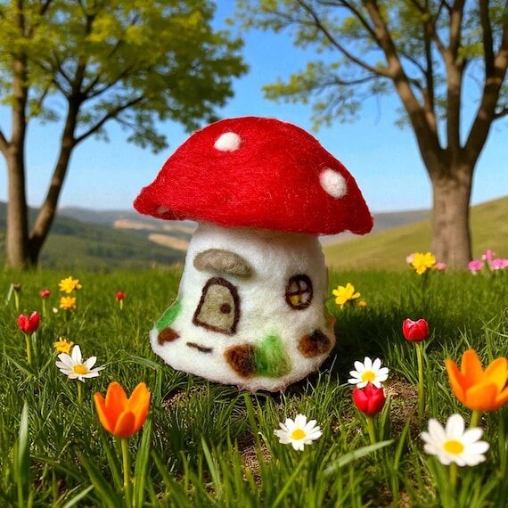 Needle Felt Mushroom House - Fall Toadstool D...
