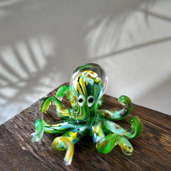 Handmade Glass Octopus Figurine | Green Blown...