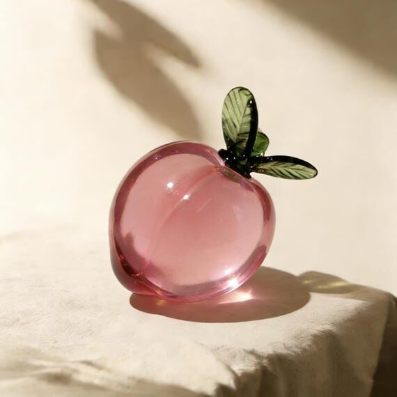 Blush Pink Glass Peach Sculpture, Handcrafted...