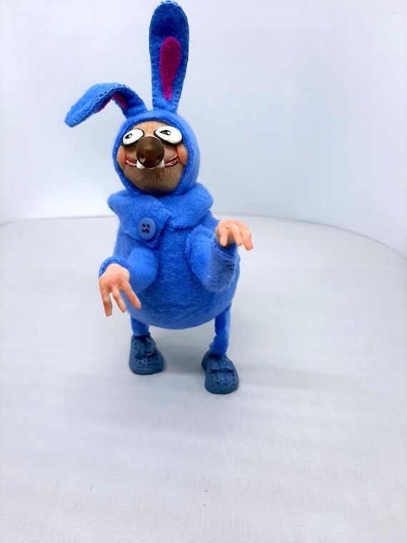 Blue Bunny Art Doll Bul-Bul Whimsical Surrea...