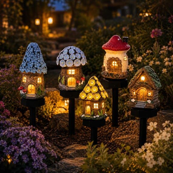 Solar Fairy House Garden Stake Light,Cute Glo...