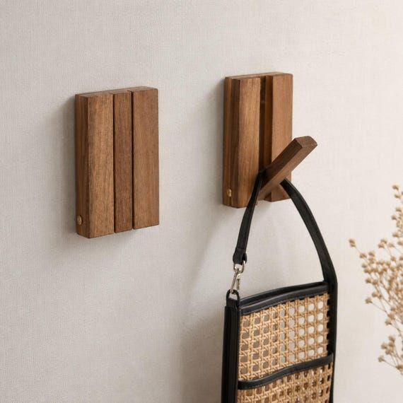 Foldable Wooden Wall Hooks, Hidden Coat Hooks...