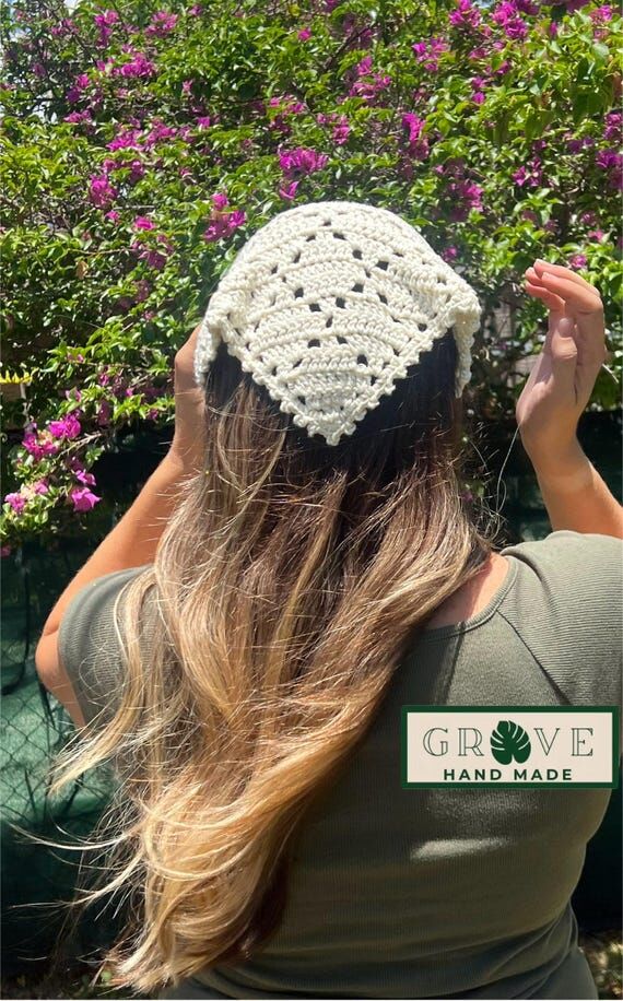 Crochet Cotton Diamond Lace Bandana: Handmade...